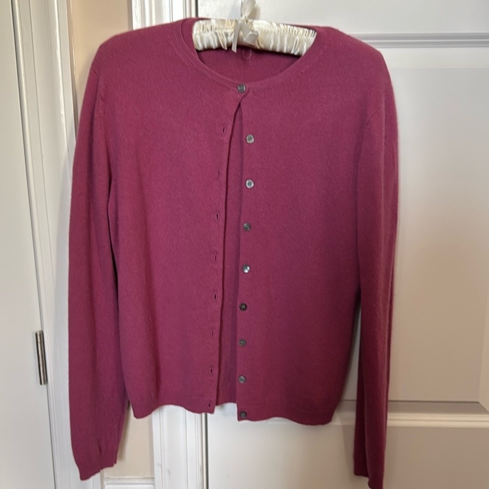 Cashmere Cardigan Sweater Set 2 Pieces  Raspberry L